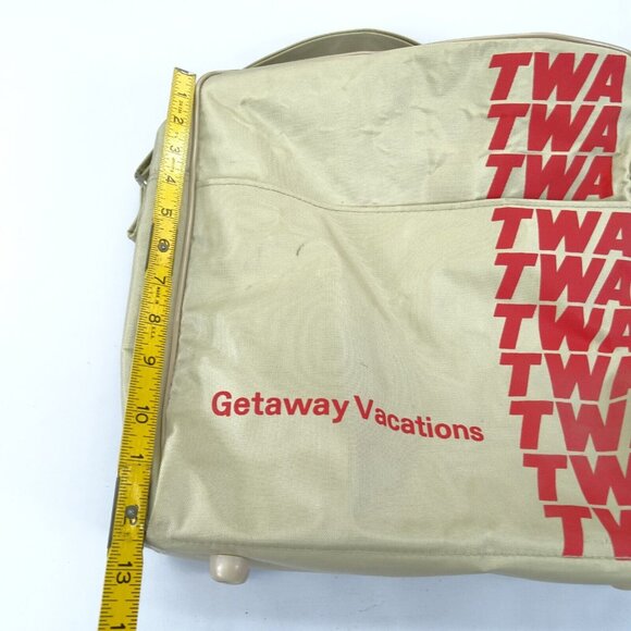 Vintage‎ TWA Airline Beige Getaway Vacation Carry On Messenger Tote Bag - Picture 5 of 13
